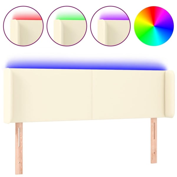 vidaXL sengegavl med LED-lys 147x16x78/88 cm kunstlæder cremefarvet
