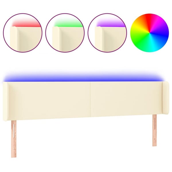 vidaXL sengegavl med LED-lys 163x16x78/88 cm kunstlæder cremefarvet