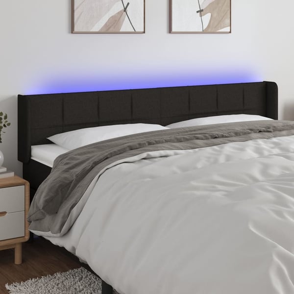 vidaXL sengegavl med LED-lys 163x16x78/88 cm stof sort