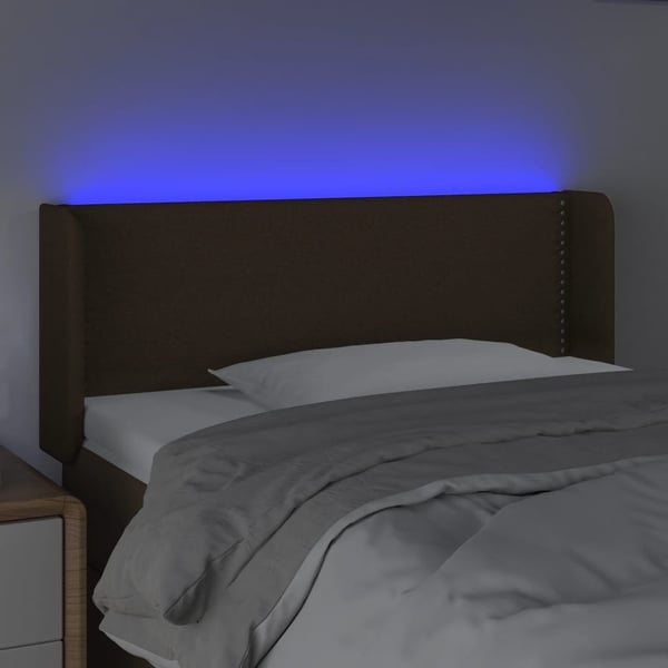 vidaXL sengegavl med LED-lys 103x16x78/88 cm stof mørkebrun