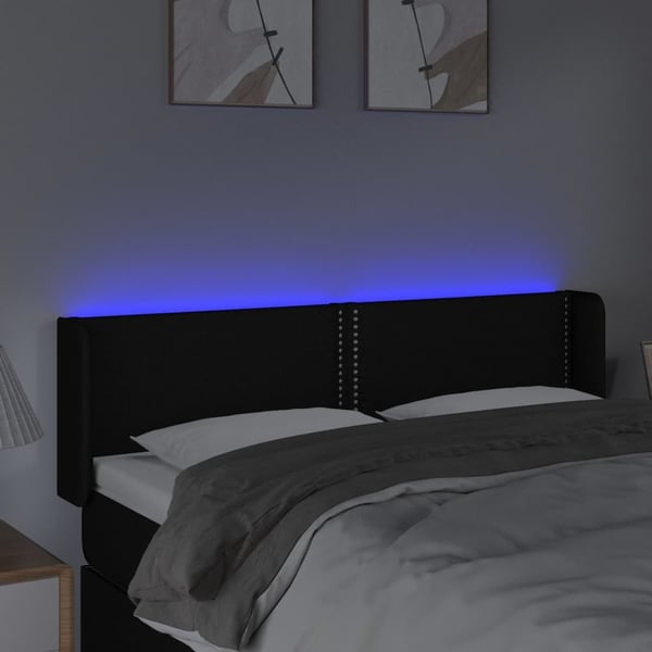 vidaXL sengegavl med LED-lys 147x16x78/88 cm stof sort