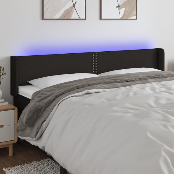 vidaXL sengegavl med LED-lys 163x16x78/88 cm stof sort