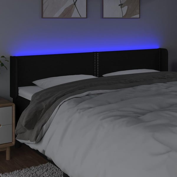 vidaXL sengegavl med LED-lys 203x16x78/88 cm stof sort