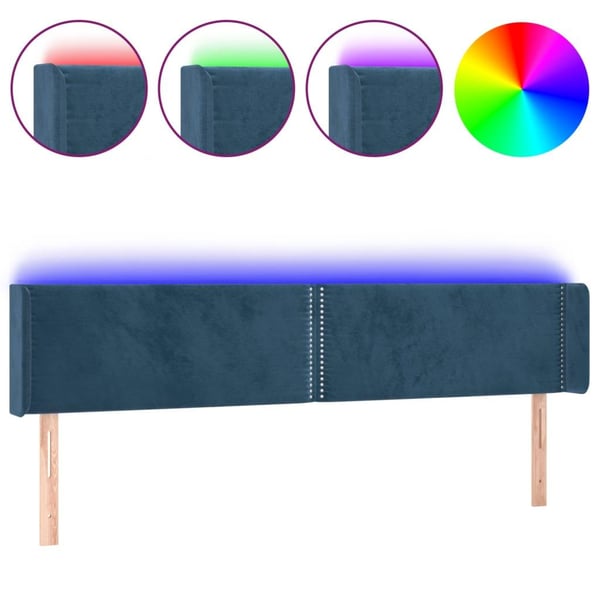 vidaXL sengegavl med LED-lys 183x16x78/88 cm fløjl mørkeblå