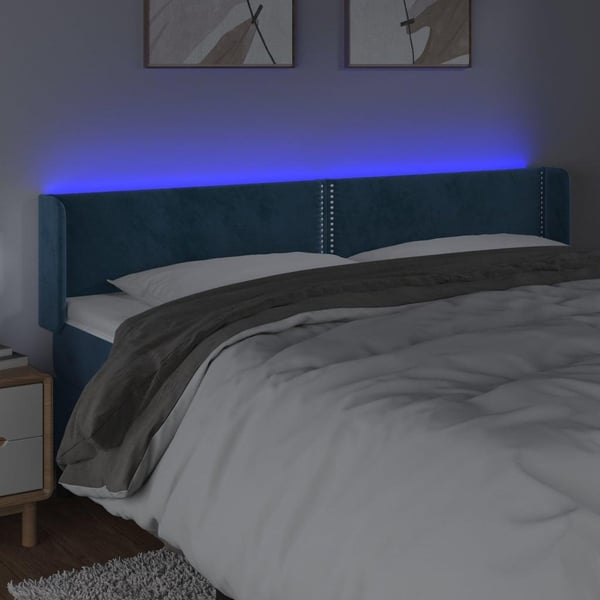 vidaXL sengegavl med LED-lys 183x16x78/88 cm fløjl mørkeblå