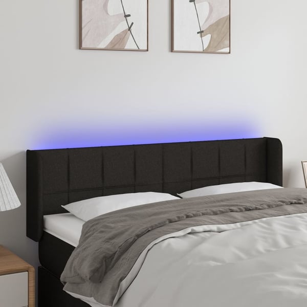 vidaXL sengegavl med LED-lys 147x16x78/88 cm stof sort