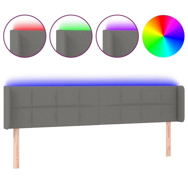 vidaXL sengegavl med LED-lys 183x16x78/88 cm stof mørkegrå