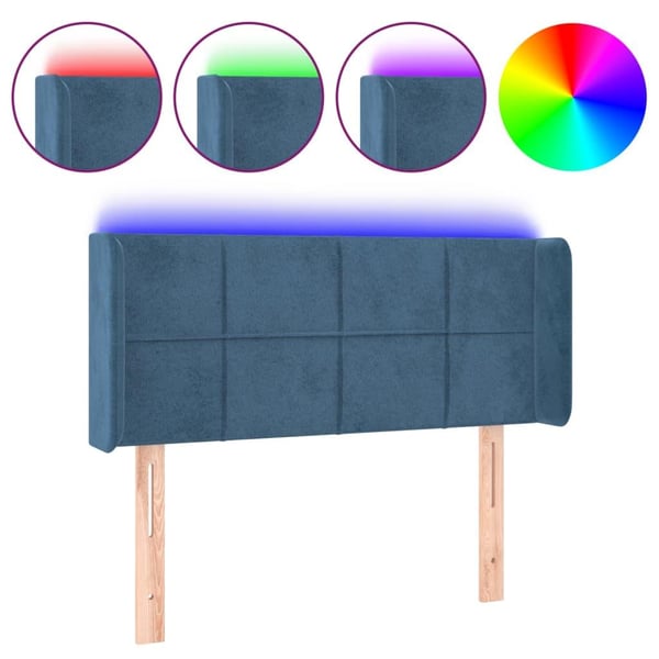 vidaXL sengegavl med LED-lys 93x16x78/88 cm fløjl Mørkeblå