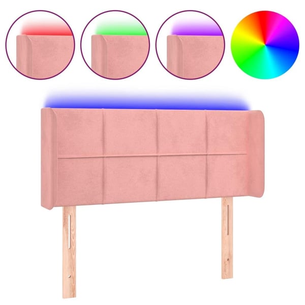 vidaXL sengegavl med LED-lys 103x16x78/88 cm fløjl lyserød