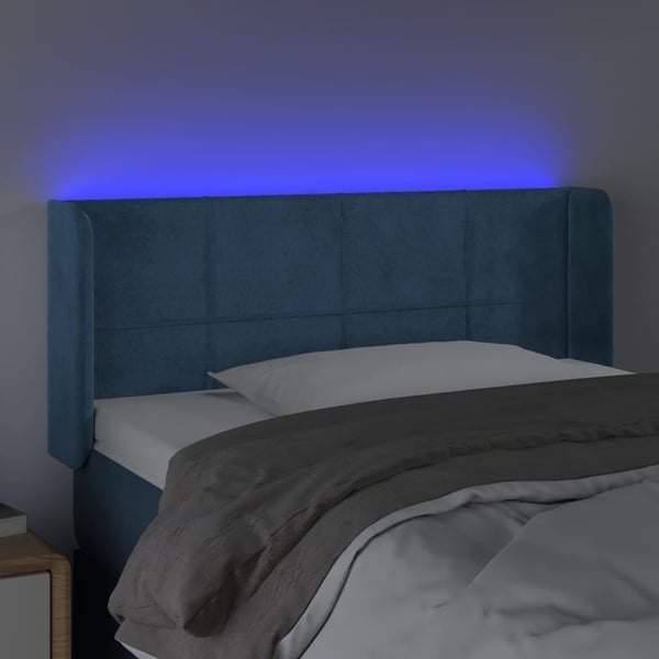 vidaXL sengegavl med LED-lys 103x16x78/88 cm fløjl mørkeblå