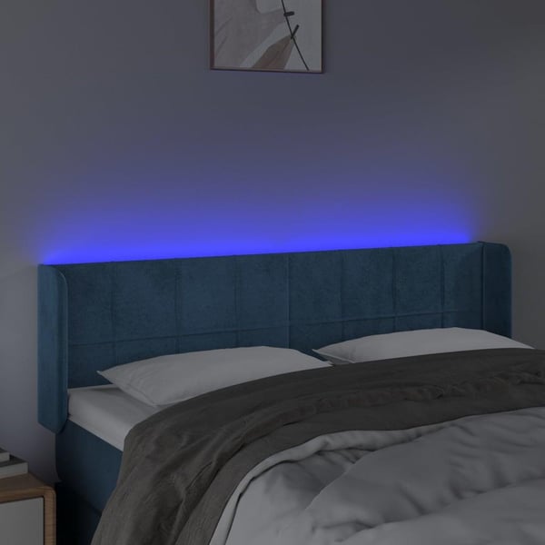 vidaXL sengegavl med LED-lys 147x16x78/88 cm fløjl mørkeblå