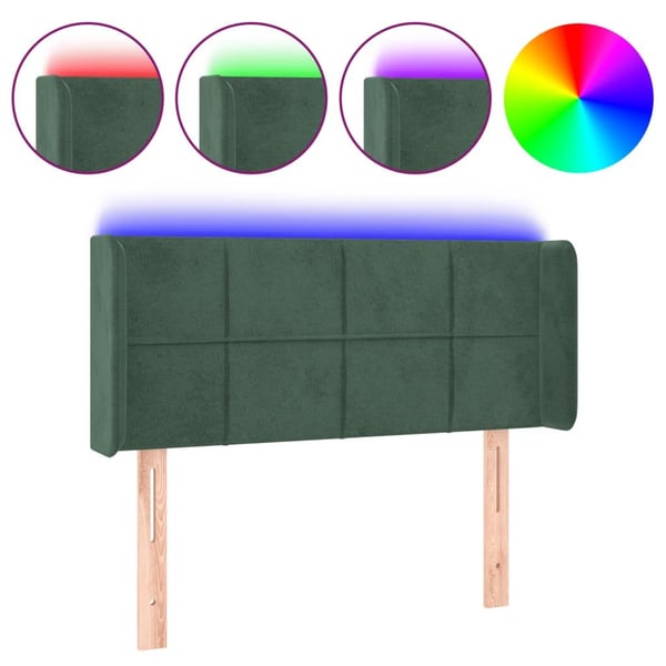 vidaXL sengegavl med LED-lys 103x16x78/88 cm fløjl mørkegrøn