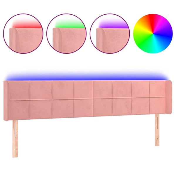 vidaXL sengegavl med LED-lys 183x16x78/88 cm fløjl lyserød