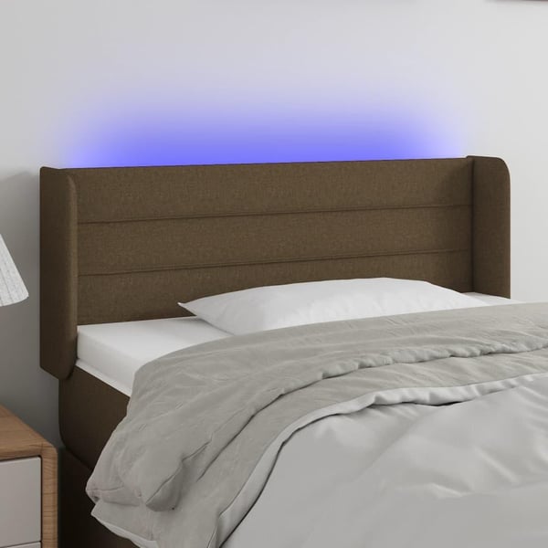 vidaXL sengegavl med LED-lys 83x16x78/88 cm stof mørkebrun