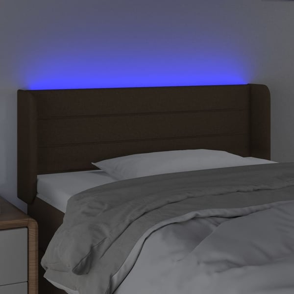 vidaXL sengegavl med LED-lys 93x16x78/88 cm stof mørkebrun