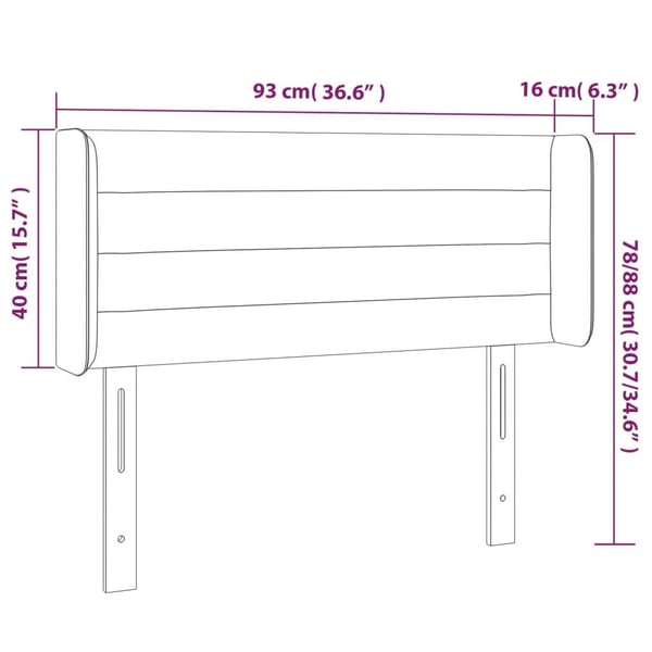 vidaXL sengegavl med LED-lys 93x16x78/88 cm stof sort