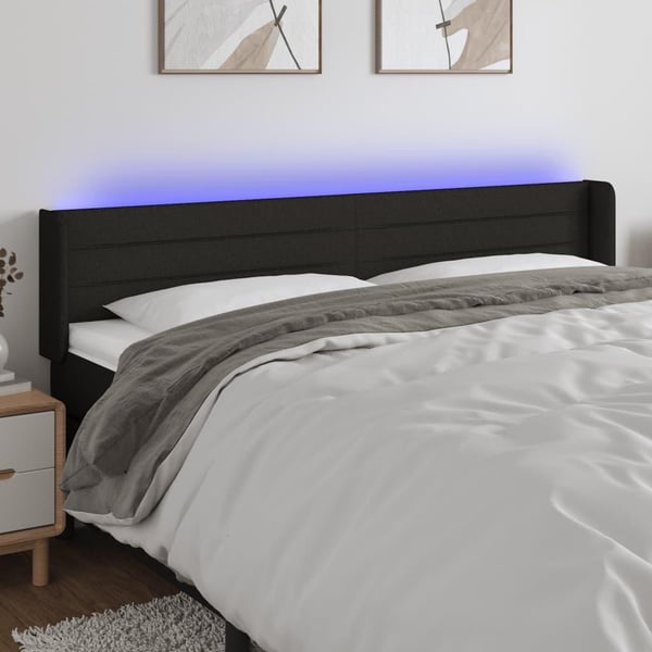 vidaXL sengegavl med LED-lys 163x16x78/88 cm stof sort