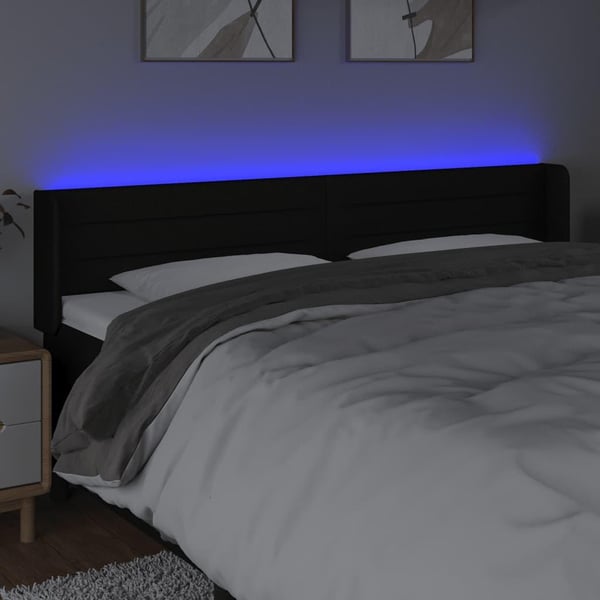 vidaXL sengegavl med LED-lys 163x16x78/88 cm stof sort