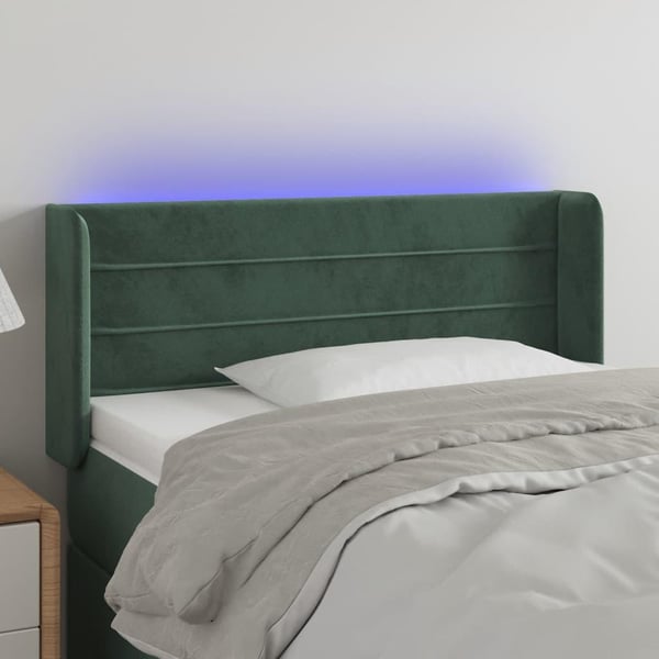 vidaXL sengegavl med LED-lys 83x16x78/88 cm fløjl Mørkegrøn
