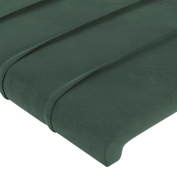 vidaXL sengegavl med LED-lys 163x16x78/88 cm fløjl mørkegrøn
