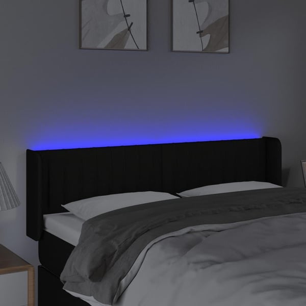 vidaXL sengegavl med LED-lys 147x16x78/88 cm stof sort