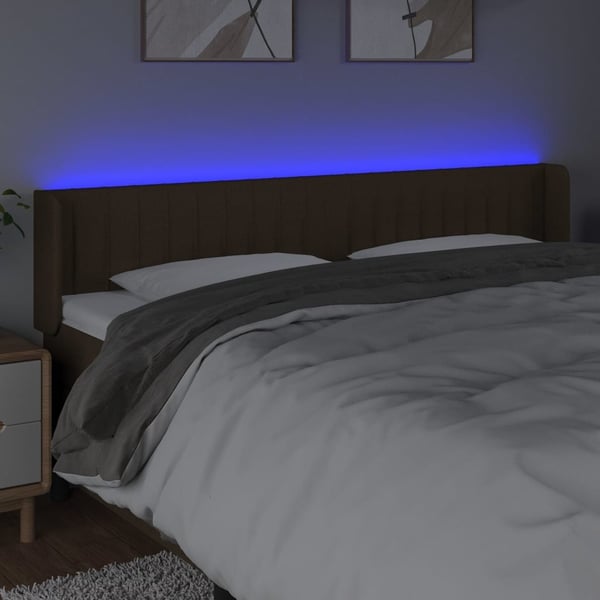 vidaXL sengegavl med LED-lys 163x16x78/88 cm stof mørkebrun