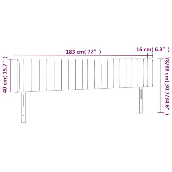 vidaXL sengegavl med LED-lys 183x16x78/88 cm fløjl lyserød