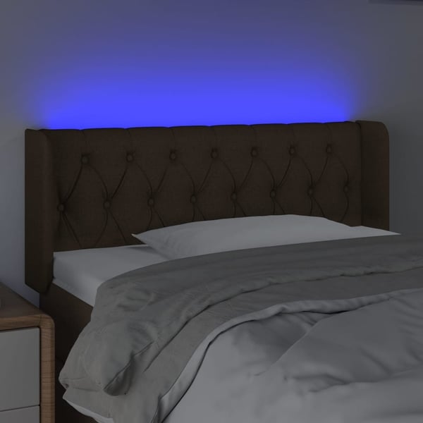 vidaXL sengegavl med LED-lys 103x16x78/88 cm stof mørkebrun