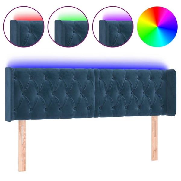 vidaXL sengegavl med LED-lys 163x16x78/88 cm fløjl mørkeblå