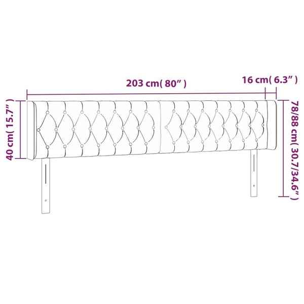 vidaXL sengegavl med LED-lys 203x16x78/88 cm fløjl mørkegrøn
