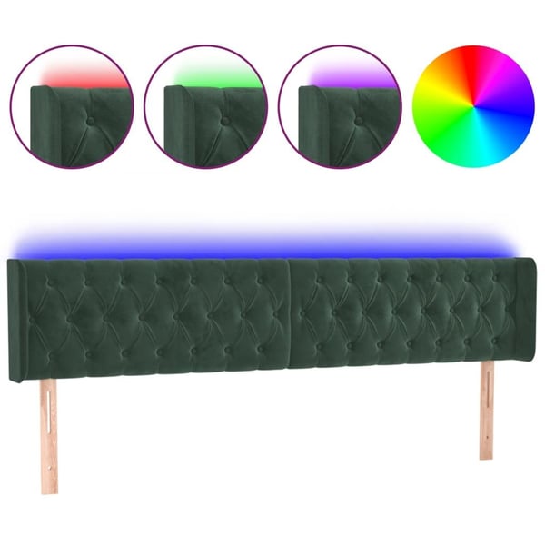 vidaXL sengegavl med LED-lys 183x16x78/88 cm fløjl mørkegrøn