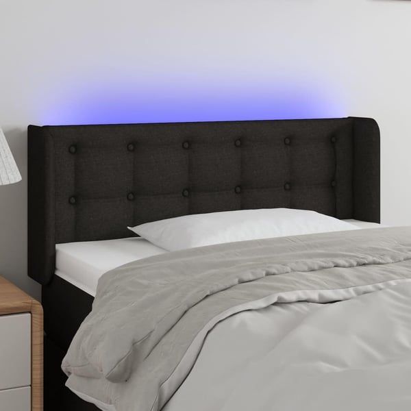 vidaXL sengegavl med LED-lys 103x16x78/88 cm stof sort