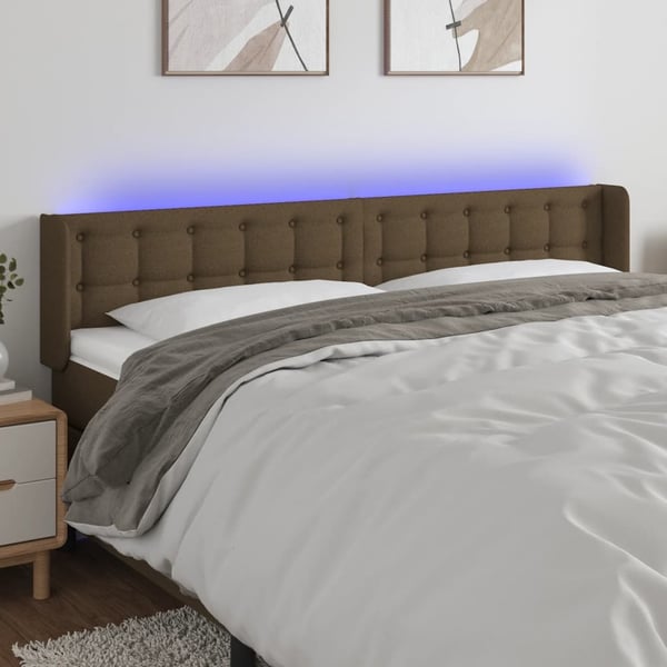 vidaXL sengegavl med LED-lys 163x16x78/88 cm stof mørkebrun
