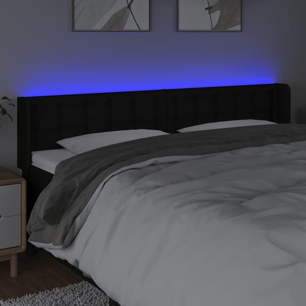 vidaXL sengegavl med LED-lys 183x16x78/88 cm stof sort