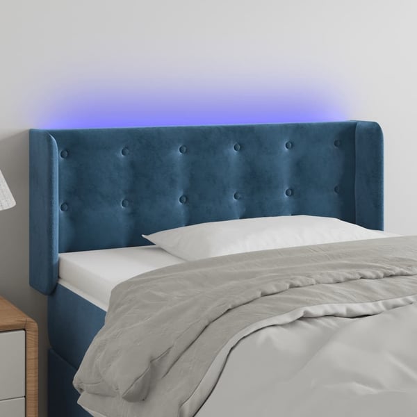 vidaXL sengegavl med LED-lys 93x16x78/88 cm fløjl Mørkeblå