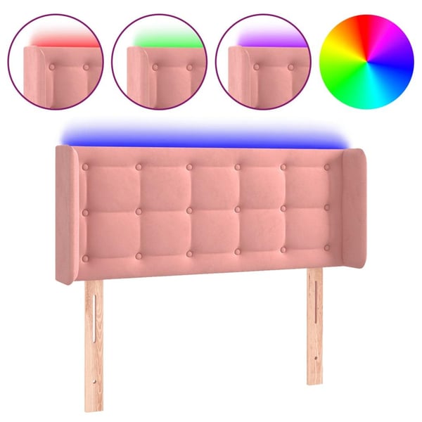 vidaXL sengegavl med LED-lys 103x16x78/88 cm fløjl lyserød