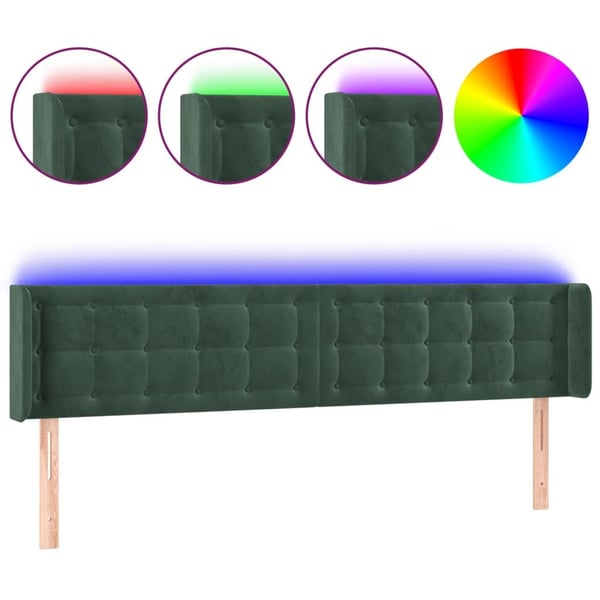 vidaXL sengegavl med LED-lys 163x16x78/88 cm fløjl mørkegrøn