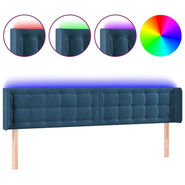 vidaXL sengegavl med LED-lys 163x16x78/88 cm fløjl mørkeblå