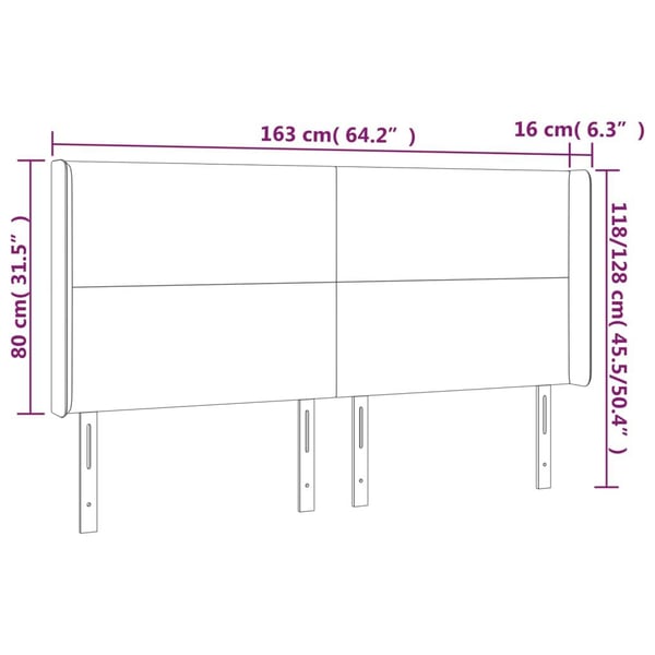 vidaXL sengegavl med LED-lys 163x16x118/128 cm stof cremefarvet