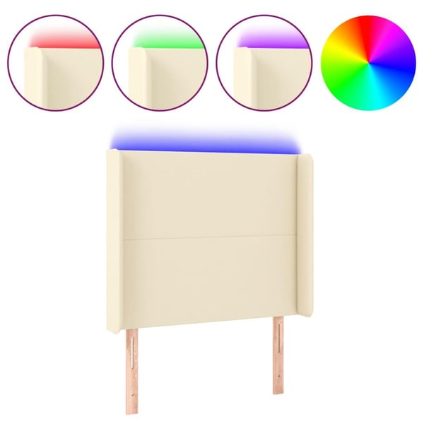 vidaXL sengegavl med LED-lys 83x16x118/128 cm kunstlæder cremefarvet