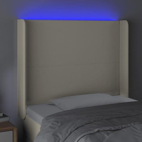 vidaXL sengegavl med LED-lys 93x16x118/128 cm kunstlæder cremefarvet