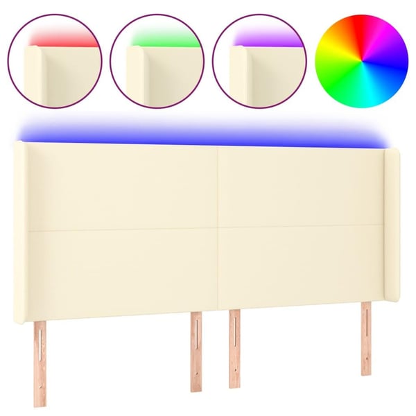 vidaXL sengegavl med LED-lys 183x16x118/128 cm kunstlæder cremefarvet