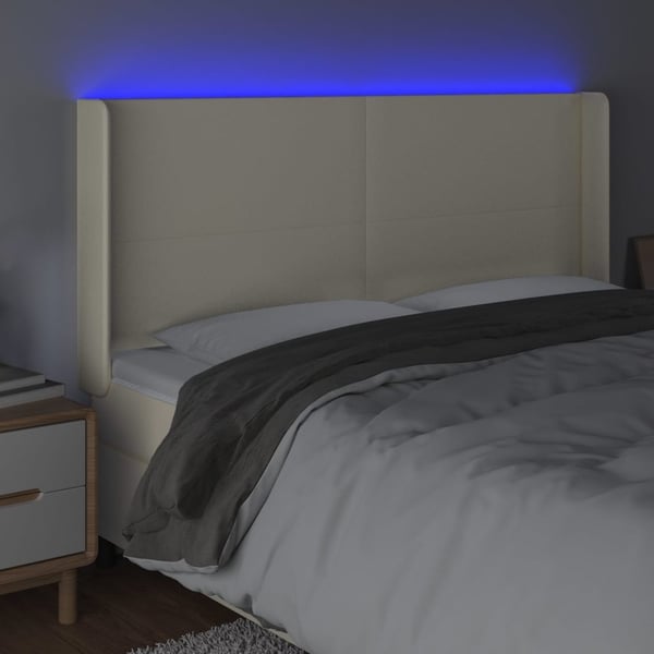vidaXL sengegavl med LED-lys 203x16x118/128 cm kunstlæder cremefarvet