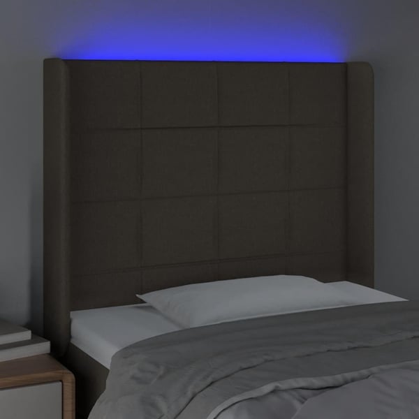 vidaXL sengegavl med LED-lys 103x16x118/128 cm stof gråbrun