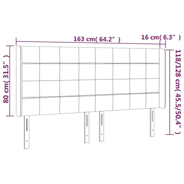 vidaXL sengegavl med LED-lys 163x16x118/128 cm stof mørkebrun