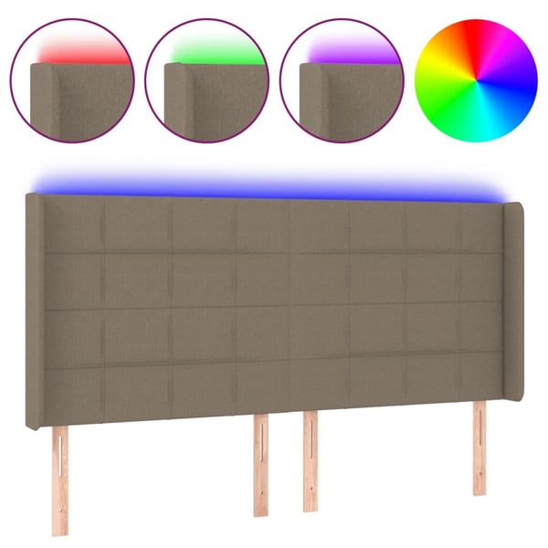 vidaXL sengegavl med LED-lys 183x16x118/128 cm stof gråbrun
