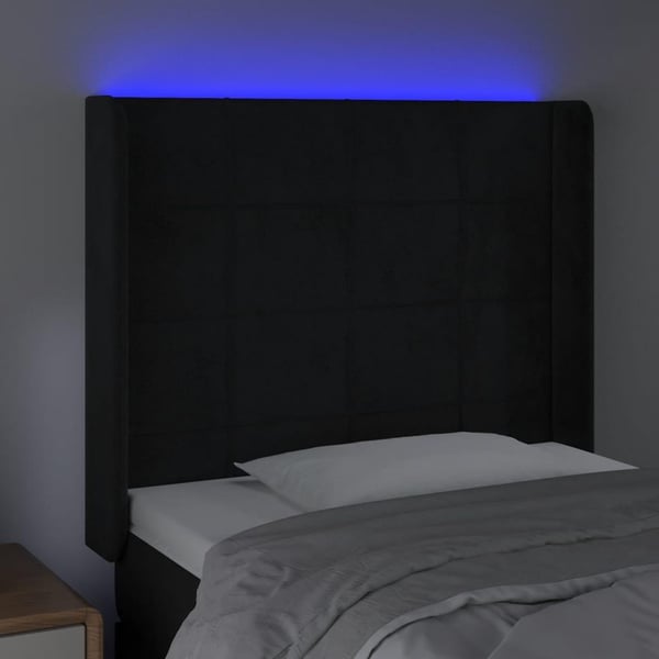 vidaXL sengegavl med LED-lys 93x16x118/128 cm fløjl sort