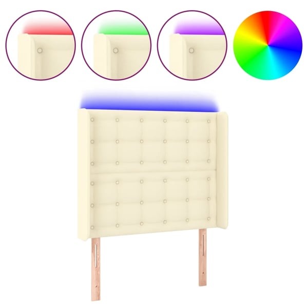 vidaXL sengegavl med LED-lys 93x16x118/128 cm kunstlæder cremefarvet