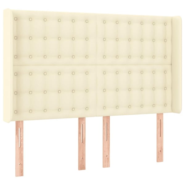 vidaXL sengegavl med LED-lys 147x16x118/128 cm kunstlæder cremefarvet