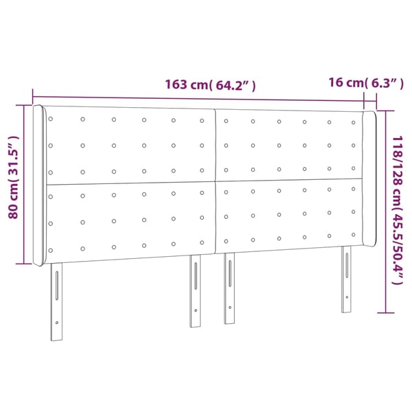 vidaXL sengegavl med LED-lys 163x16x118/128 cm kunstlæder grå